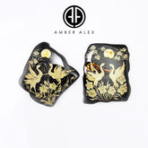 Cherry Amber Engraved Red Crowned Crane Free Shape Slab